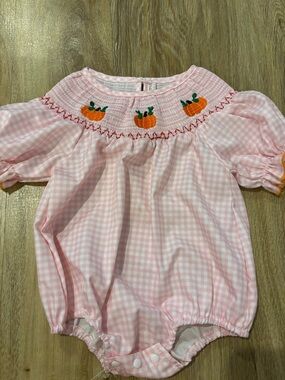 Pink Baby bubble with Pumpkin Smocking